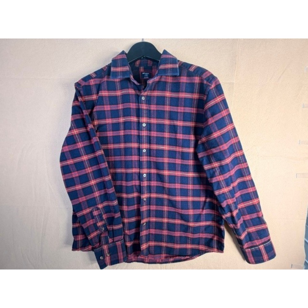 UNTUCKit Men's Large Relaxed Fit Plaid Flannel Shirt Red Navy Cotton